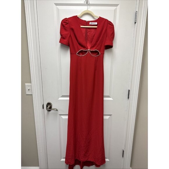 Mac Duggal Size 2 Red 2630 V-Neck Embellished Cut Out Gown Dress Prom Cocktail - Picture 4 of 10